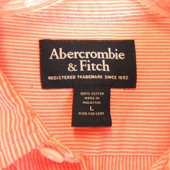 Abercrombie & Fitch Cotton Short Sleeve Seersucker Shirt Size L Salmon Orange - Picture 3 of 11